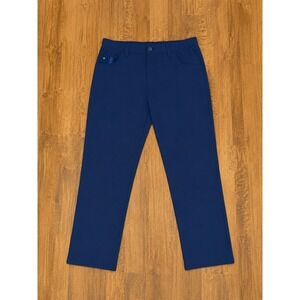 William Murray Mens Golf Pants Navy Blue Straight Fit Tartan Plaid Trim 36